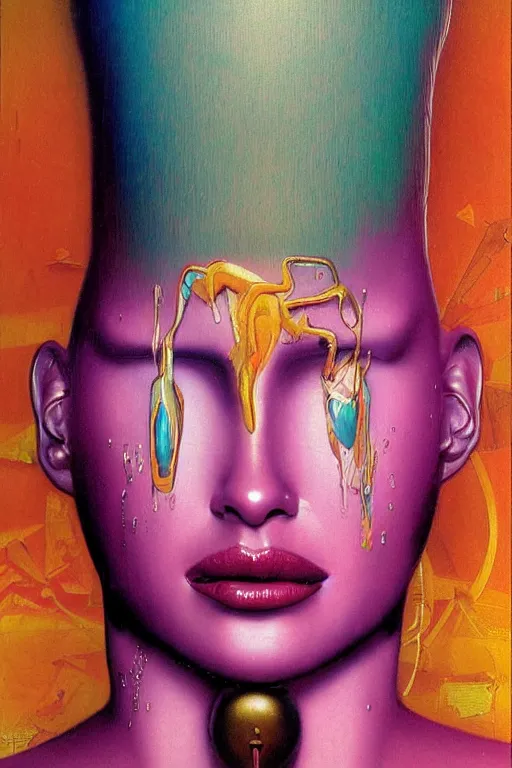 Image similar to 8 0 s art deco close up portait of miss of the world, rain like a dream oil painting curvalinear clothing cinematic dramatic cyberpunk textural fluid lines otherworldly vaporwave interesting details fantasy lut epic composition by basquiat zdzisław beksinski james jean artgerm rutkowski moebius francis bacon gustav klimt