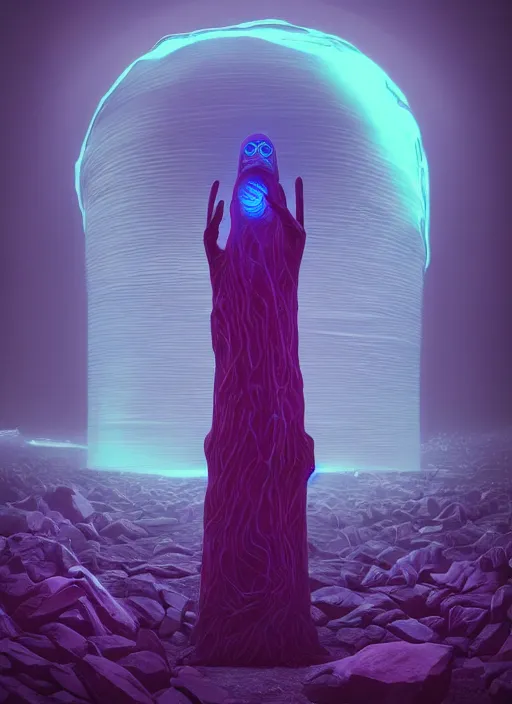 Prompt: black hooded wraith with glass portal face, coming for your soul at the end of days, wrath surrealism ritual, detail render by beeple dark space fantasy, by Casey Weldon
