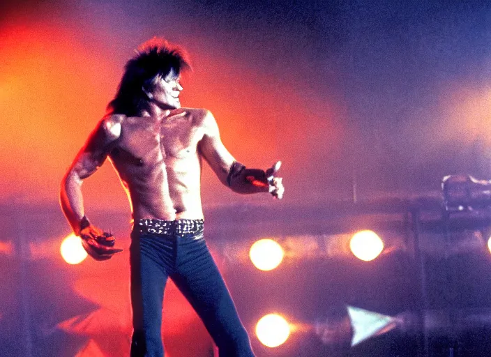 Prompt: publicity photo still of patrick swayze in motley crue live on stage, 8 k, live concert lighting, mid shot