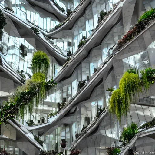 Image similar to of a building full of plants, futurism, mc Escher, photography, architecture, 8k, detailed