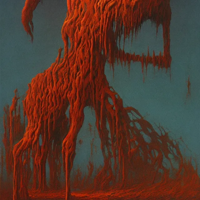 Prompt: cruel Beast of Judgement apocalyptical vision fear not by zdzisław beksiński, oil painting award winning, chromatic aberration stark radiant colors