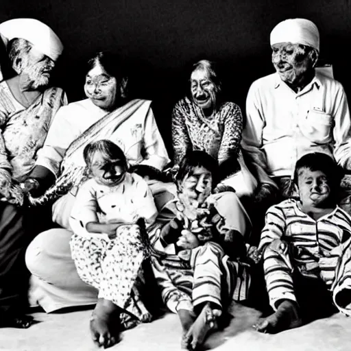 Image similar to south indian grandmothers and grandfathers having a pyjama party in space