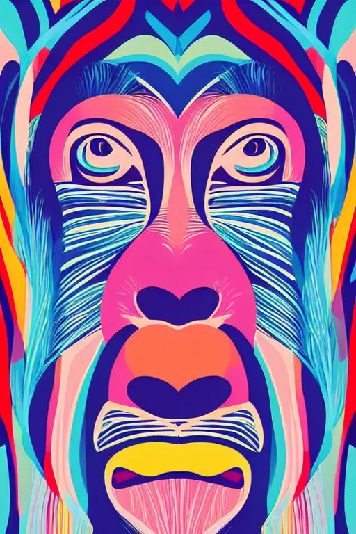 Image similar to minimalist boho style art of colorful monkey, illustration, vector art