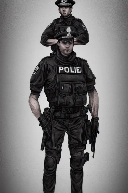 Image similar to london police officer heroically posing, highly detailed, digital art, sharp focus, trending on art station