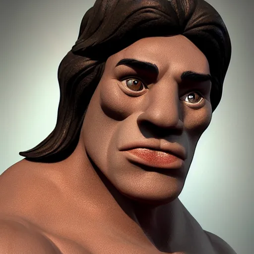 Prompt: a 3 / 4 portrait of silly hercules, by antonio mello, 3 d nft, cgsociety, rendered in maya
