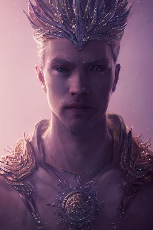 Prompt: a fancy portrait of a crystalized god by Greg Rutkowski, Sung Choi, Mitchell Mohrhauser, Maciej Kuciara, Johnson Ting, Maxim Verehin, Peter Konig, final fantasy , mythical, 8k photorealistic, cinematic lighting, HD, high details, atmospheric,