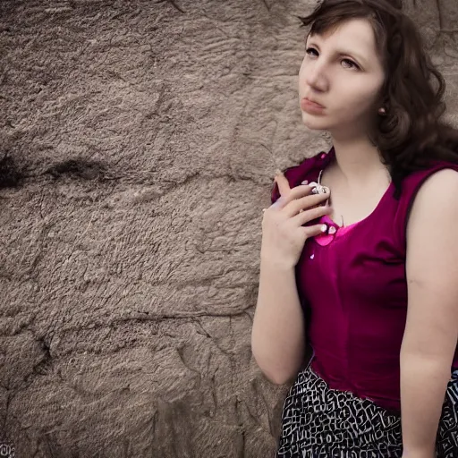 Prompt: nadine, a autistic woman, 23 years, from leipzig, photgraphy, curled hair,