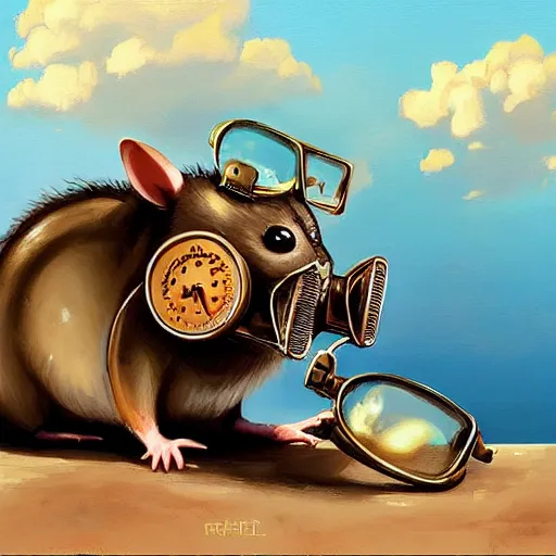 Prompt: a rat with steampunk googles, by RHADS