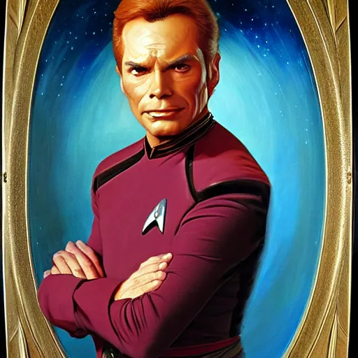 Prompt: a portrait of a manly dr crusher, star trek the next generation. highly detailed painting by gaston bussiere, craig mullins, j. c. leyendecker, furry