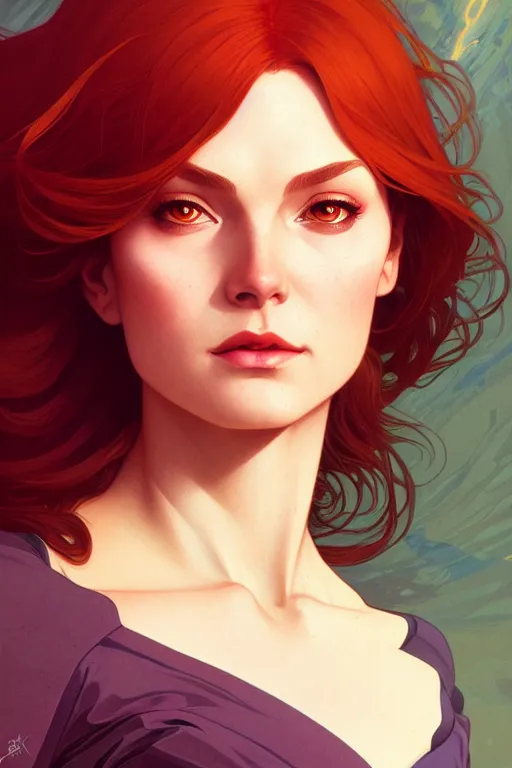 Prompt: a portrait of jean grey, fantasy, sharp focus, intricate, elegant, digital painting, artstation, matte, highly detailed, concept art, illustration, ambient lighting, art by ilya kuvshinov, artgerm, alphonse mucha, and greg rutkowski