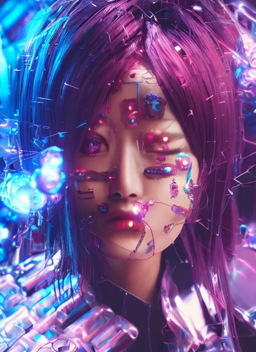 Prompt: a highly detailed portrait of a kpop idol mecha lady in spiked cyberpunk bioarmor trending on artstation by yoshitake amano, holographic undertones, 3 d cg, octane rendered, highly saturated colors, futuristic, 2 k aesthetic, dramatic lighting, 4 k