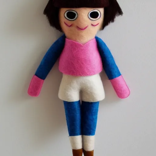 Image similar to portrait of real girl dora the explorer, felt doll