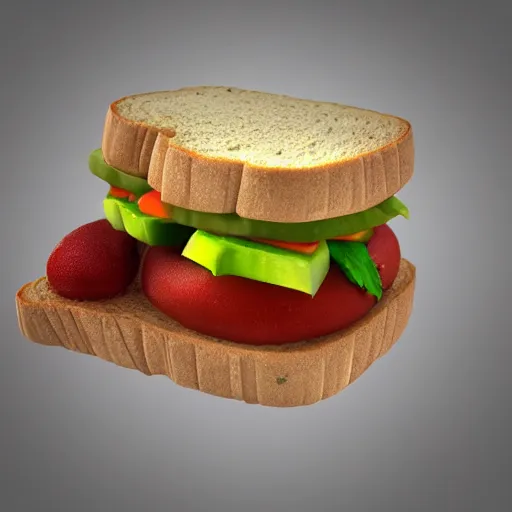 Image similar to a cartoony sandwich eating itself, 3D render, realistic, 4K