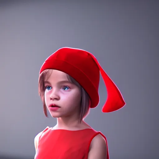 Image similar to a beautiful little girl in red hat rendered as an unreal engine