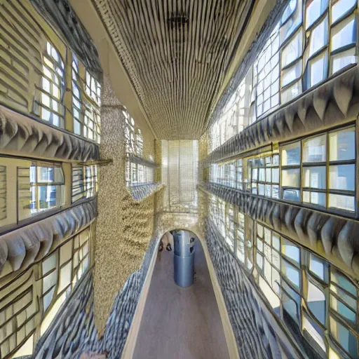 Image similar to the interior of a gaudi office building for work