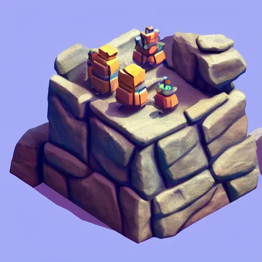 Prompt: isometric 3 d chubby cute rocks, smoth 3 d illustration, cinematic matte painting, soft render, servando lupini, handpaint texture, blender, 3 dcoat