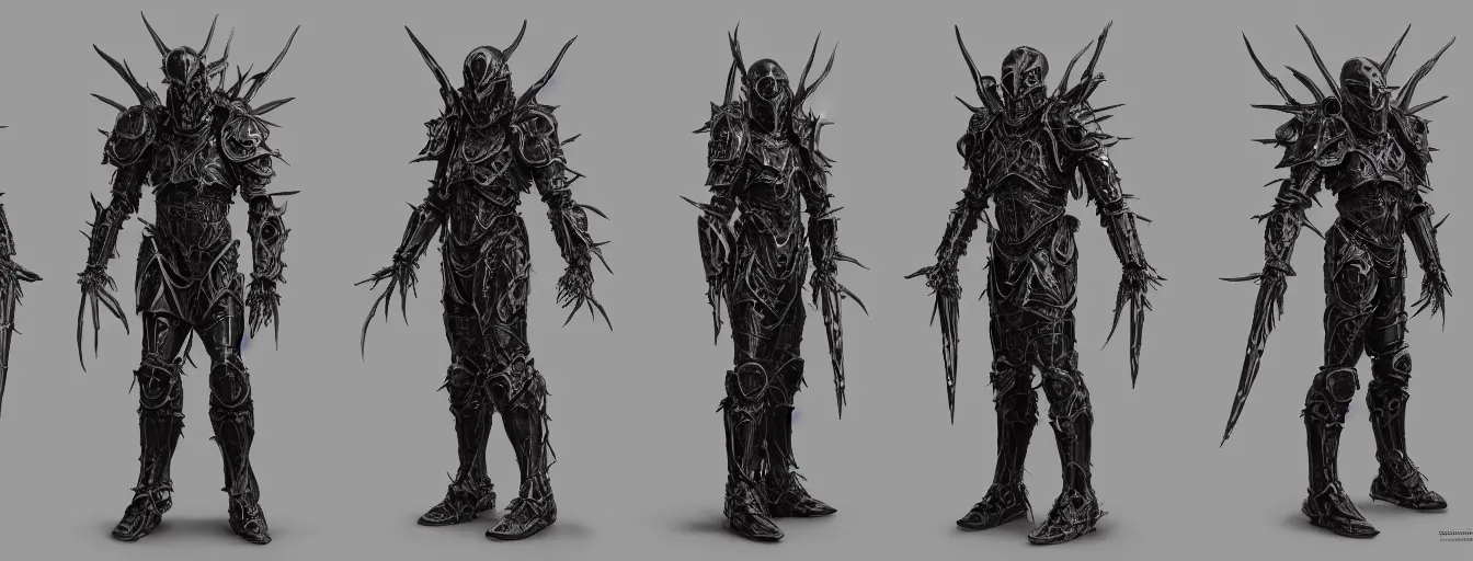 Image similar to hell knight templar thorn armor suit humanoid character sheet, archangel themed dark sf biomechanical, intricate artwork masterpiece, ominous, dramatic horror cinematic lighting, volumetric 8 k, by josan gonzalez, alexey egorov, kilian eng, trending on cgsociety, octane render, 8 k