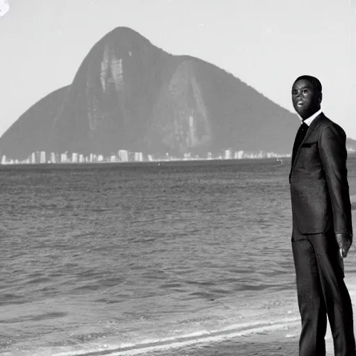 Image similar to vintage photo of a black man wearing a black suit in rio de janeiro