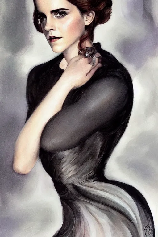 Prompt: emma watson. a streamline moderne portrait in the style of anna dittmann and donato giancola and charles dulac.