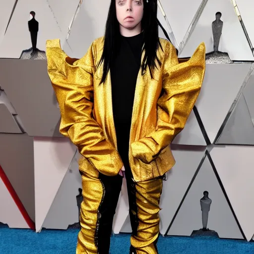 Prompt: billie eilish in golden armor