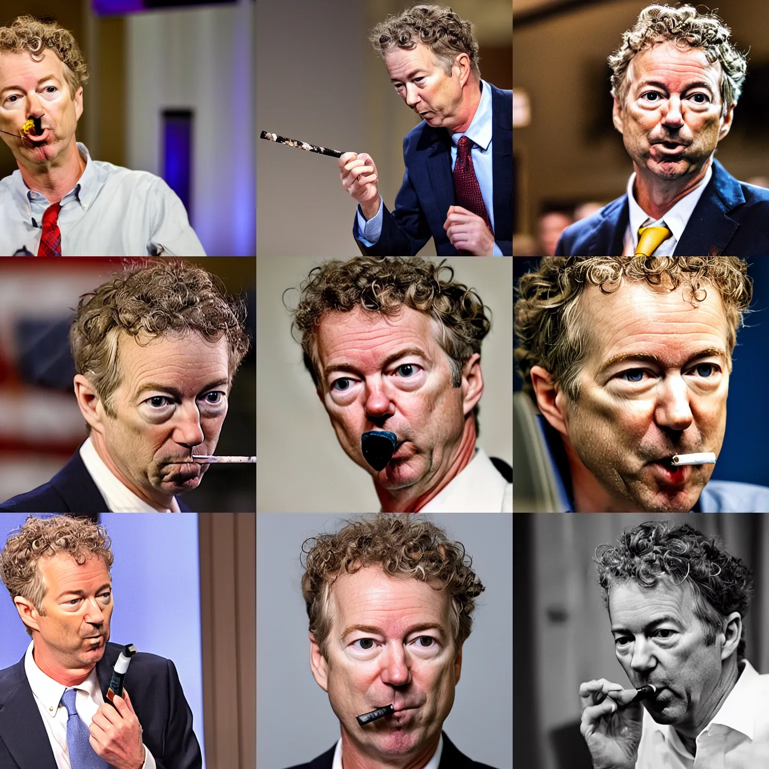 Prompt: rand paul smoking a crack pipe, photo