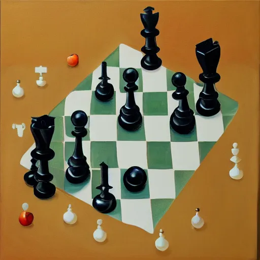 Image similar to two apples playing chess, realistic oil paint
