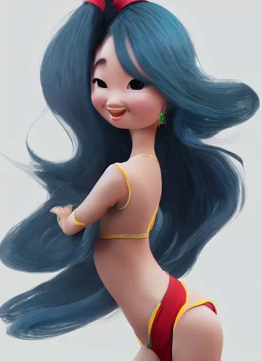 Image similar to a cute asian girl dancing, flowing hair in the style of pixar animation, full body shot, viewed from bellow, award winning, hyper detailed, studio lighting, artstation, octane renderer, unreal engine