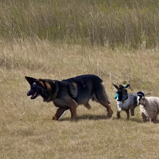 Prompt: German Shepard Shepherding Sheep