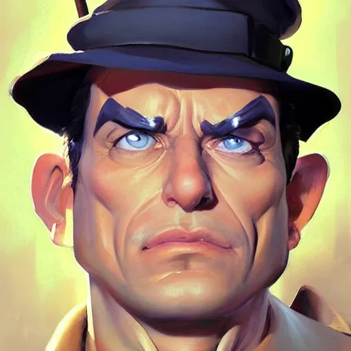 Image similar to greg manchess portrait painting of the inspector gadget as overwatch character, medium shot, asymmetrical, profile picture, organic painting, sunny day, matte painting, bold shapes, hard edges, street art, trending on artstation, by huang guangjian and gil elvgren and sachin teng