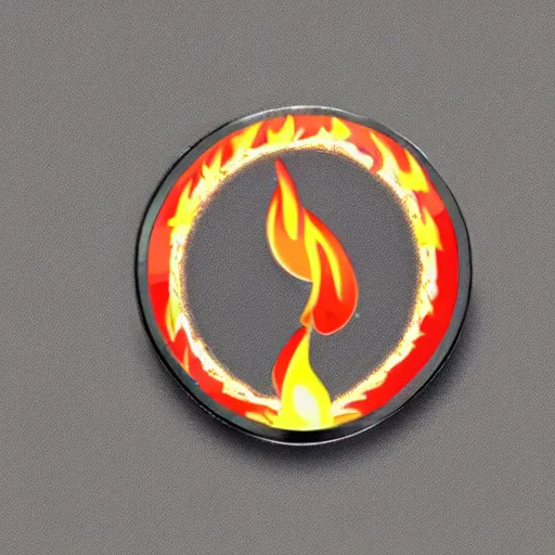 Image similar to a diamond enamel pin depicting a retro minimalistic clean fire flames warning label, smooth curves