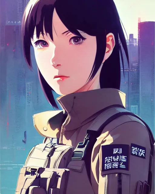 Image similar to girl wearing tactical gear | | very very anime!!!, fine - face, audrey plaza, realistic shaded perfect face, fine details. anime. realistic shaded lighting poster by ilya kuvshinov katsuhiro otomo ghost - in - the - shell, magali villeneuve, artgerm, jeremy lipkin and michael garmash and rob rey