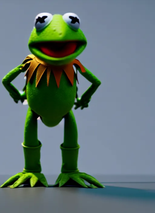 Prompt: kermit the frog in t - 4 5 power armor, fallour 4 ps 5 screen shot, octane render, cinematic lighting, sharp detail, 5 k