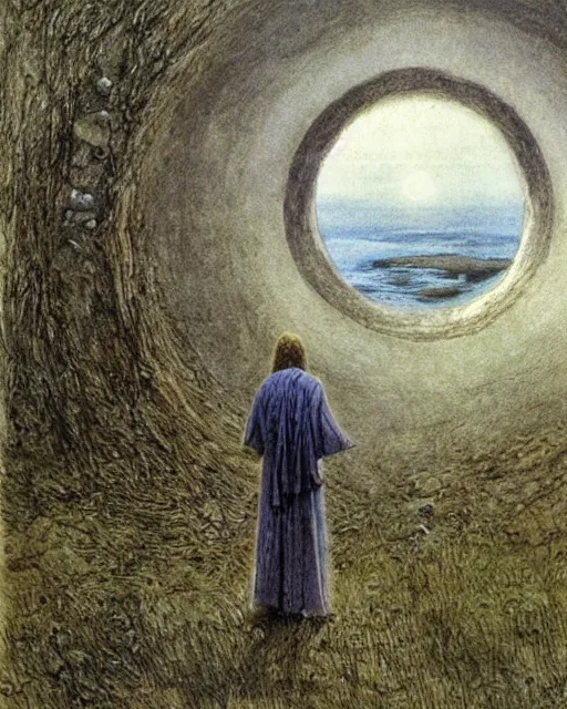 Prompt: a druid standing in a circle at the beginning of the world by alan lee