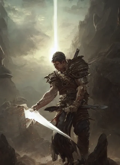 Image similar to Haephestus forging a sword , magic the gathering artwork, D&D, fantasy, cinematic lighting, centered, symmetrical, highly detailed, digital painting, artstation, concept art, smooth, sharp focus, illustration, volumetric lighting, epic Composition, 8k, art by Akihiko Yoshida and Greg Rutkowski and Craig Mullins, oil painting, cgsociety