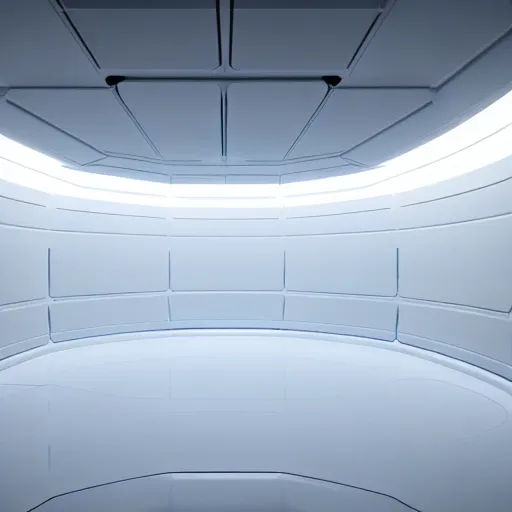 Image similar to a white room 1 2 ft long x 1 0 ft wide x 8 ft tall, geometrically perfect, clean and empty, sci fi spaceship futuristic paneling unreal engine, general studio lighting, 8 k,