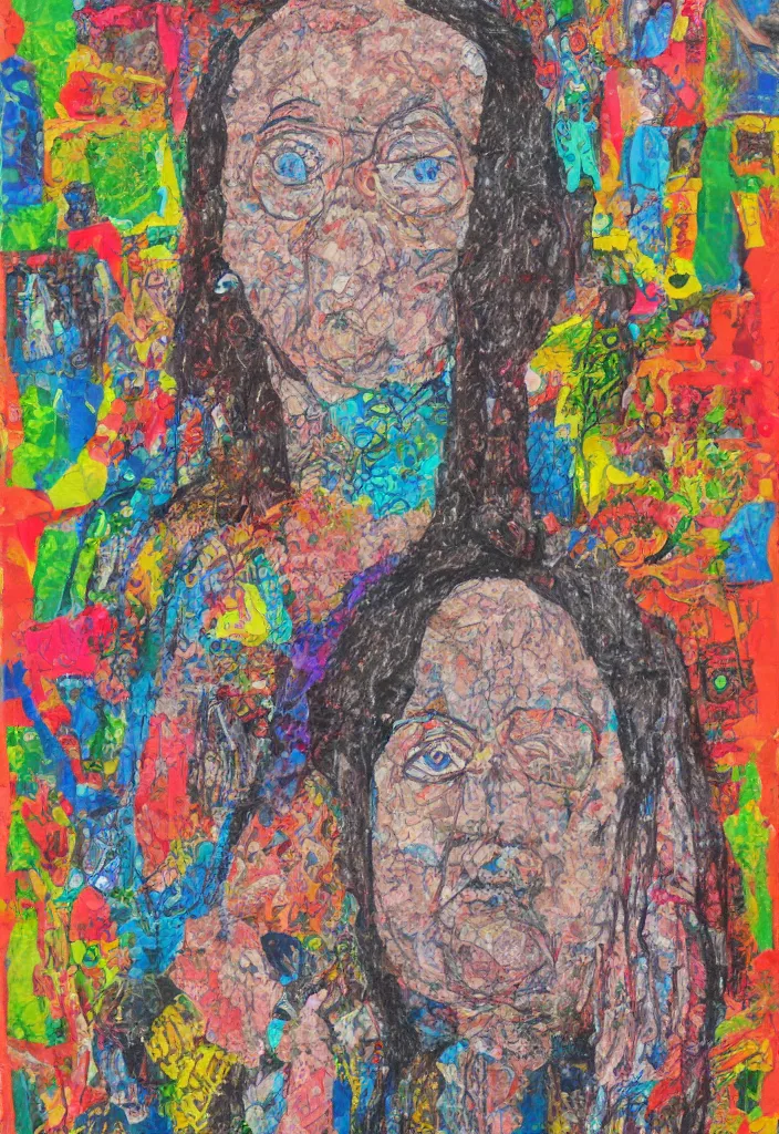 Image similar to self - portrait, award winning outsider art, mixed media