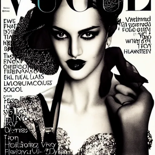 Prompt: a beautiful professional photograph by hamir sardar, herb ritts and ellen von unwerh for the cover of vogue magazine of a beautiful and unusually attractive female fashion model looking at the camera in a flirtatious way, zeiss 5 0 mm f 1. 8 lens
