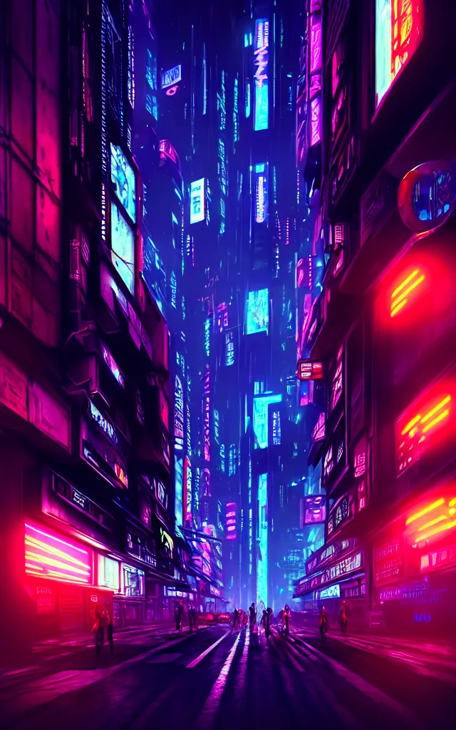 Image similar to concept art of a magnificent dark neon futuristic cyberpunk city bustling street at night cyberart by liam wong in the film akira rendered in octane, 3 d render, trending on cgsociety, blender 3 d