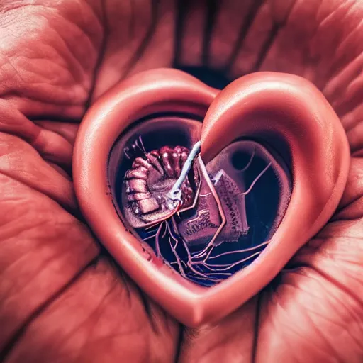 Prompt: Hyperrealistic photograph of a beating human heart, 4k, high detail, sharp image, 50mm lens