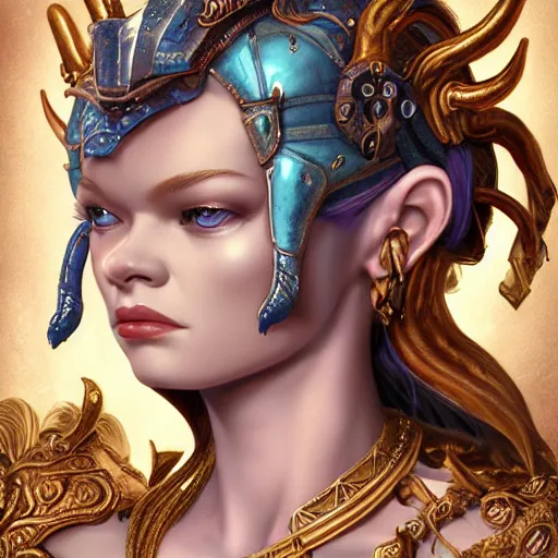 Image similar to old world masters portrait of a beautiful female hybrid atlantean anubis alien warrior elsa jean, regal, realistic, refined, detailed digital art, francois boucher, oil painting, michael cheval, esao andrews, steampunk, walt disney ( 1 9 3 7 ), highly detailed, cinematic lighting, unreal engine, 8 k, hd