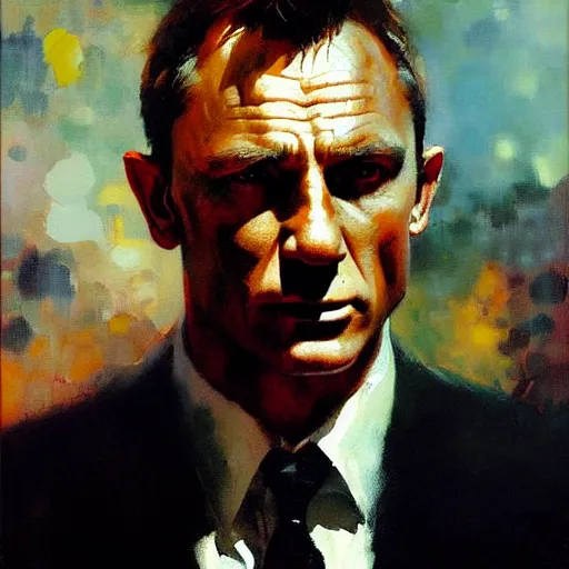 Prompt: portrait of james bond, detailed face, detailed painting, epic lighting, by ilya repin, phil hale and kent williams