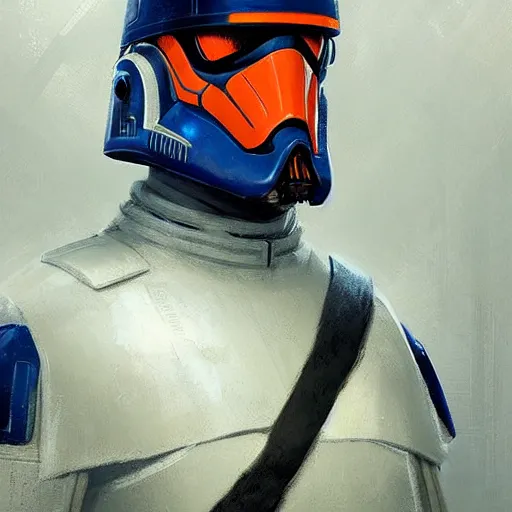 Image similar to portrait of a man by greg rutkowski, a soldier of the new galactic republic, wearing a white, blue and orange tactical gear, star wars expanded universe, highly detailed portrait, digital painting, artstation, concept art, smooth, sharp foccus ilustration, artstation hq