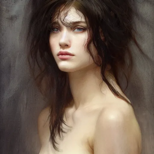 Image similar to of a beautiful brunette women intricate skin, fur, silicone cover, elegant, peaceful, full body, hyper realistic, extremely detailed, dnd character art portrait, fantasy art, intricate fantasy painting, dramatic lighting, vivid colors, deviant art, artstation, by edgar maxence and caravaggio and michael whelan and delacroix