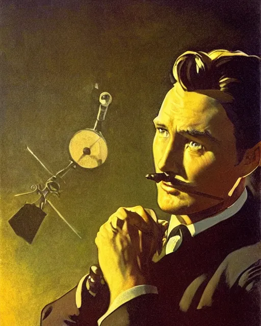 Prompt: Errol Flynn as a scientist. 1980s dystopian Soviet Russia, propaganda screens. Unreal engine, fantasy art by Greg Rutkowski, Gustave Courbet, Rosa Bonheur, Edward Hopper, Ilya Yefimovich Repin, Jean-François Millet, Andrew Newell Wyeth. Faithfully depicted facial expression, perfect anatomy global illumination, radiant light, detailed and intricate environment