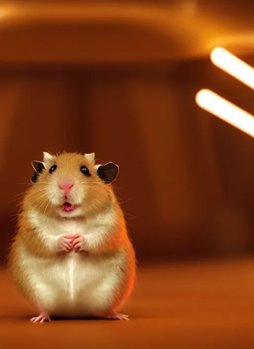 Prompt: a hamster!!!!!!!!! as c - 3 po, movie still, star wars, cinematic, sharp focus, cinematic grain, cinematic lighting, 8 k