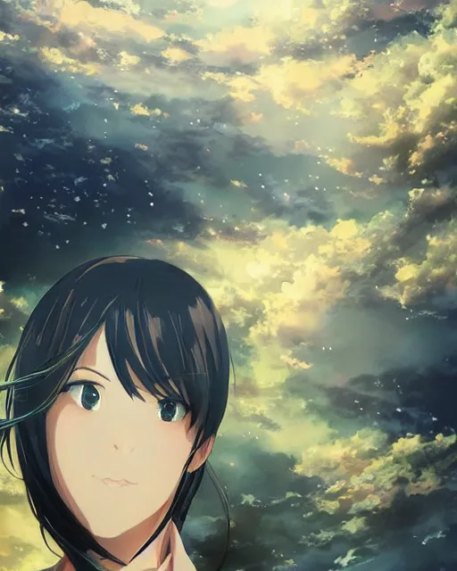 Image similar to makoto shinkai anime illustration of a woman entranced, portrait, bewitched, mesmerized, hypnotized