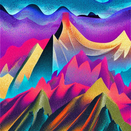 Prompt: psychedelic mountains, heatmap skies, photorealistic