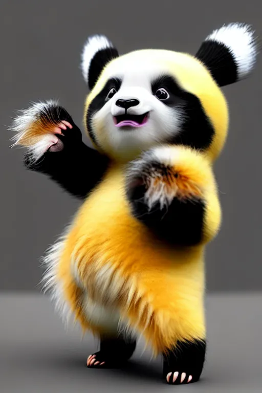 Image similar to high quality 3 d render hyperrealist very cute multicolor stripped fluffy! phoenix panda hybrid with wings!!!, highly detailed, vray smooth, in the style of detective pikachu, hannah yata charlie immer, dramatic blue light, low angle, uhd 8 k, sharp focus