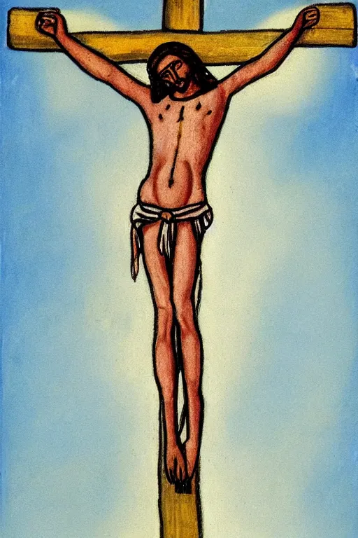 Prompt: crucified christ painted by a child