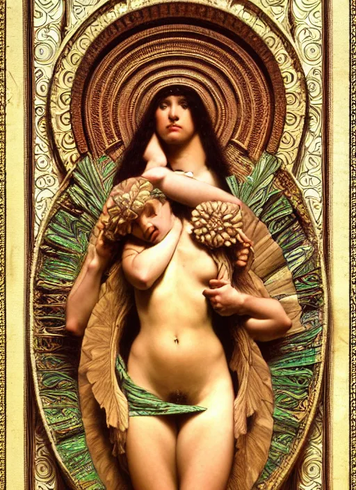 Image similar to wide angle shot inca calender stone carvings intricate elegant highly detailed centered digital painting artstation concept art ernst haeckel and jean auguste dominique ingres and john william godward, alphonse mucha, james jean